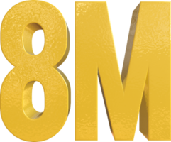 número 8 millones pintura de metal amarillo 3d render png