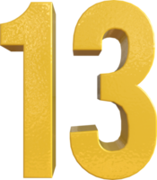 Number 13 Yellow Metal Paint 3D Render png