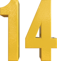 numero 14 giallo metallo dipingere 3d rendere png