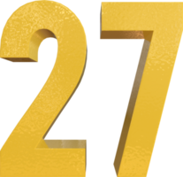 Number 27 Yellow Metal Paint 3D Render png