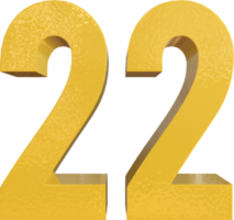 Number 22 Yellow Metal Paint 3D Render png