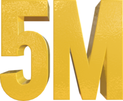 Nummer 5 Millionen gelbe Metallfarbe 3D-Rendering png