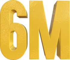 numero 6 milioni giallo metallo dipingere 3d rendere png