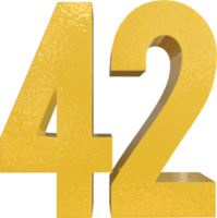 Nummer 42 gelbe Metallfarbe 3D-Rendering png