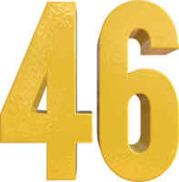 número 46 pintura de metal amarelo renderização 3d png