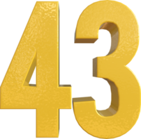 Nummer 43 gelbe Metallfarbe 3D-Rendering png