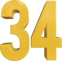 número 34 pintura de metal amarelo renderização 3d png