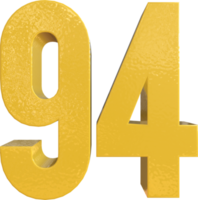 número 94 pintura de metal amarelo renderização 3d png