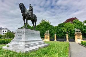 Equestrian statue of Leopold II, the second King of the Belgians, on Place du Trone. photo