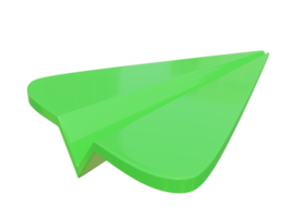 icône d'avion en papier vert. rendu 3D. png