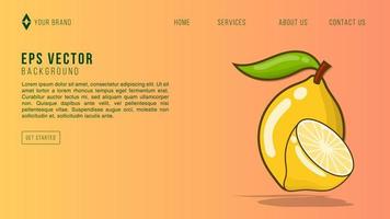 Fondo de página web de vector de limonada naranja. beber bebida, vaso de mesa, niña feliz, fruta, limón fresco, casa de verano naranja limonada web plana ilustración de dibujos animados