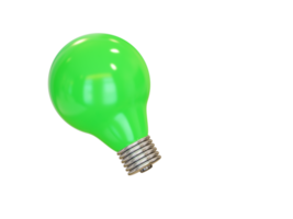 Green light bulb. 3d render png