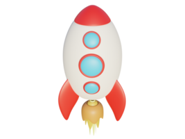 Colored cartoon rocket. 3d render. png