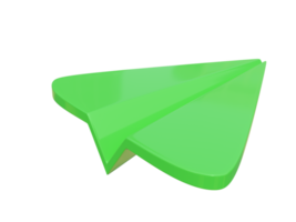 icône d'avion en papier vert. rendu 3D. png