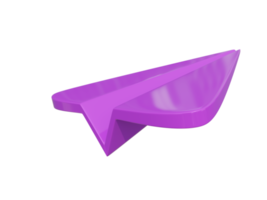 ícone de avião de papel violeta. renderização 3D. png