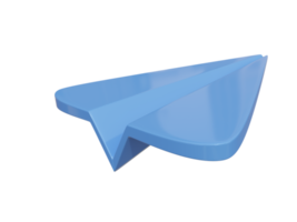 Blue paper airplane icon. 3d render. png