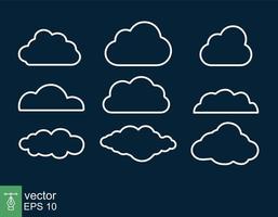 nubes blancas sobre fondo oscuro. estilo de esquema simple. iconos de banner elementos de diseño vectorial, símbolo de línea. eps 10. vector