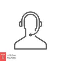 Telemarketer icon. Simple outline style. Call center operator with headset, customer service, telemarketing concept. Thin line, linear symbol. Vector illustration isolated. Editable stroke EPS 10.