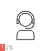 Telemarketer icon. Simple outline style. Call center operator with headset, customer service, telemarketing concept. Thin line, linear symbol. Vector illustration isolated. Editable stroke EPS 10.