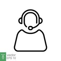 Telemarketer icon. Simple outline style. Call center operator with headset, customer service, telemarketing concept. Thin line, linear symbol. Vector illustration isolated. EPS 10.