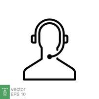 Telemarketer icon. Simple outline style. Call center operator with headset, customer service, telemarketing concept. Thin line, linear symbol. Vector illustration isolated. EPS 10.