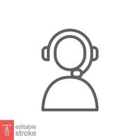 Telemarketer icon. Simple outline style. Call center operator with headset, customer service, telemarketing concept. Thin line, linear symbol. Vector illustration isolated. Editable stroke EPS 10.