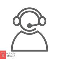 Telemarketer icon. Simple outline style. Call center operator with headset, customer service, telemarketing concept. Thin line, linear symbol. Vector illustration isolated. Editable stroke EPS 10.