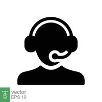 Telemarketer icon. Simple solid style. Call center operator with headset, customer service, telemarketing concept. Glyph black symbol. Vector illustration isolated. EPS 10.