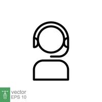 Telemarketer icon. Simple outline style. Call center operator with headset, customer service, telemarketing concept. Thin line, linear symbol. Vector illustration isolated. EPS 10.