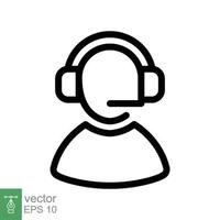 icono de vendedor por teléfono. estilo de esquema simple. operador de centro de llamadas con auriculares, servicio al cliente, concepto de telemarketing. línea delgada, símbolo lineal. ilustración vectorial aislada. eps 10. vector