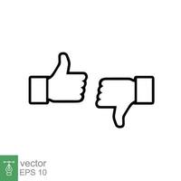 Thumbs up and thumbs down icon. Simple outline style. Hand like and unlike thumb finger sign, good, positive symbol. Thin line vector Illustration design isolated on white background. EPS 10.