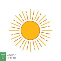 Sun icon. Simple flat style. Sunshine, morning sunny yellow color, sunrise, summer concept. Vector Illustration design isolated on white background. EPS 10.