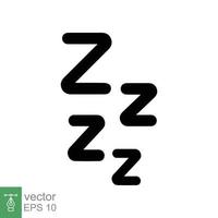 signo de letras dormir zzz. garabato de escritura, icono de ronquido zzzz, sueño, siesta, dibujos animados, estilo cómico. descansar, relajarse, concepto de hora de acostarse. diseño de ilustración vectorial aislado sobre fondo blanco. eps 10. vector