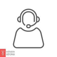 Telemarketer icon. Simple outline style. Call center operator with headset, customer service, telemarketing concept. Thin line, linear symbol. Vector illustration isolated. Editable stroke EPS 10.