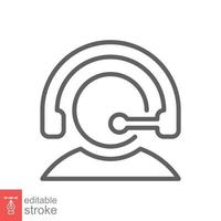 Telemarketer icon. Simple outline style. Call center operator with headset, customer service, telemarketing concept. Thin line, linear symbol. Vector illustration isolated. Editable stroke EPS 10.