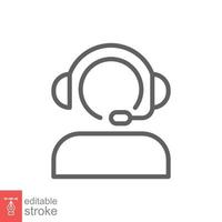 Telemarketer icon. Simple outline style. Call center operator with headset, customer service, telemarketing concept. Thin line, linear symbol. Vector illustration isolated. Editable stroke EPS 10.