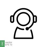 Telemarketer icon. Simple outline style. Call center operator with headset, customer service, telemarketing concept. Thin line, linear symbol. Vector illustration isolated. EPS 10.