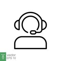 Telemarketer icon. Simple outline style. Call center operator with headset, customer service, telemarketing concept. Thin line, linear symbol. Vector illustration isolated. EPS 10.