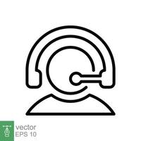 Telemarketer icon. Simple outline style. Call center operator with headset, customer service, telemarketing concept. Thin line, linear symbol. Vector illustration isolated. EPS 10.