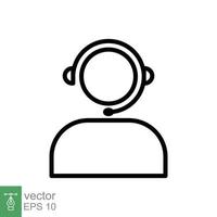 Telemarketer icon. Simple outline style. Call center operator with headset, customer service, telemarketing concept. Thin line, linear symbol. Vector illustration isolated. EPS 10.