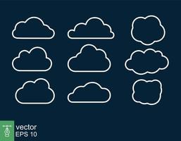 White clouds on dark background. Simple outline style. Banner icons vector design elements, line symbol. EPS 10.