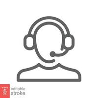 Telemarketer icon. Simple outline style. Call center operator with headset, customer service, telemarketing concept. Thin line, linear symbol. Vector illustration isolated. Editable stroke EPS 10.