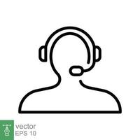 Telemarketer icon. Simple outline style. Call center operator with headset, customer service, telemarketing concept. Thin line, linear symbol. Vector illustration isolated. EPS 10.