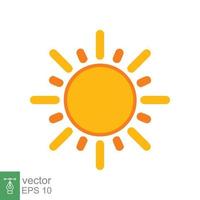 Sun icon. Simple flat style. Sunshine, morning sunny yellow color, sunrise, summer concept. Vector Illustration design isolated on white background. EPS 10.