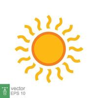 Sun icon. Simple flat style. Sunshine, morning sunny yellow color, sunrise, summer concept. Vector Illustration design isolated on white background. EPS 10.