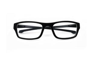 vista frontal de anteojos de un solo marco. gafas negras aisladas sobre fondo blanco foto