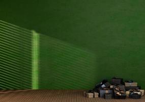 empty room green color wall with christmas gift bo photo