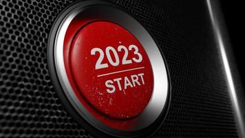 Start 2023. Happy New Year button. 3D illustration photo