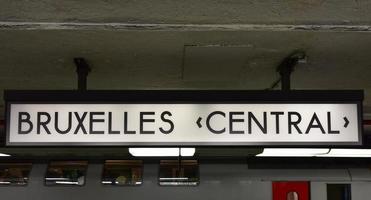 Brussels Central Station sign. It is also known as Bruxelles-Central, Brussel-Centraal, 2022 photo