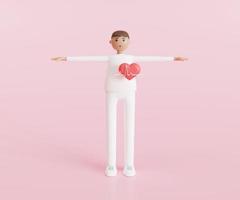 Heartbeat waves and human body. Health care concept. On pink background. 3d rendering photo